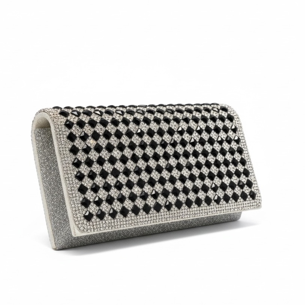SPARKLING JEWELED BEADED FOLIO PHONE CASE CLUTCH WALLET BLACK SILVER